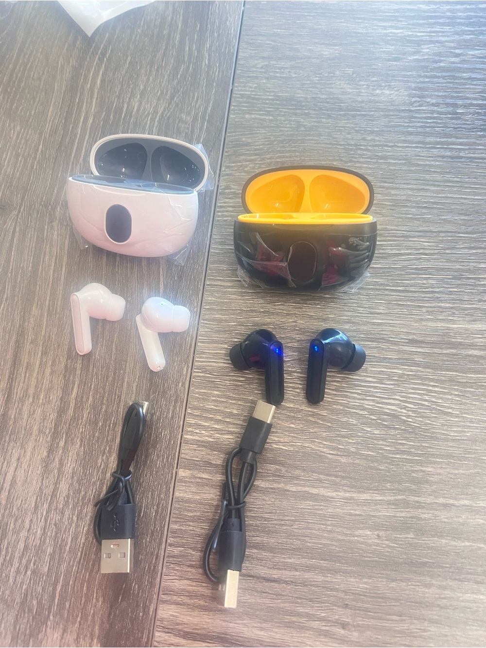 Wireless Earbuds Duo — Pink & Black with Charging Cables